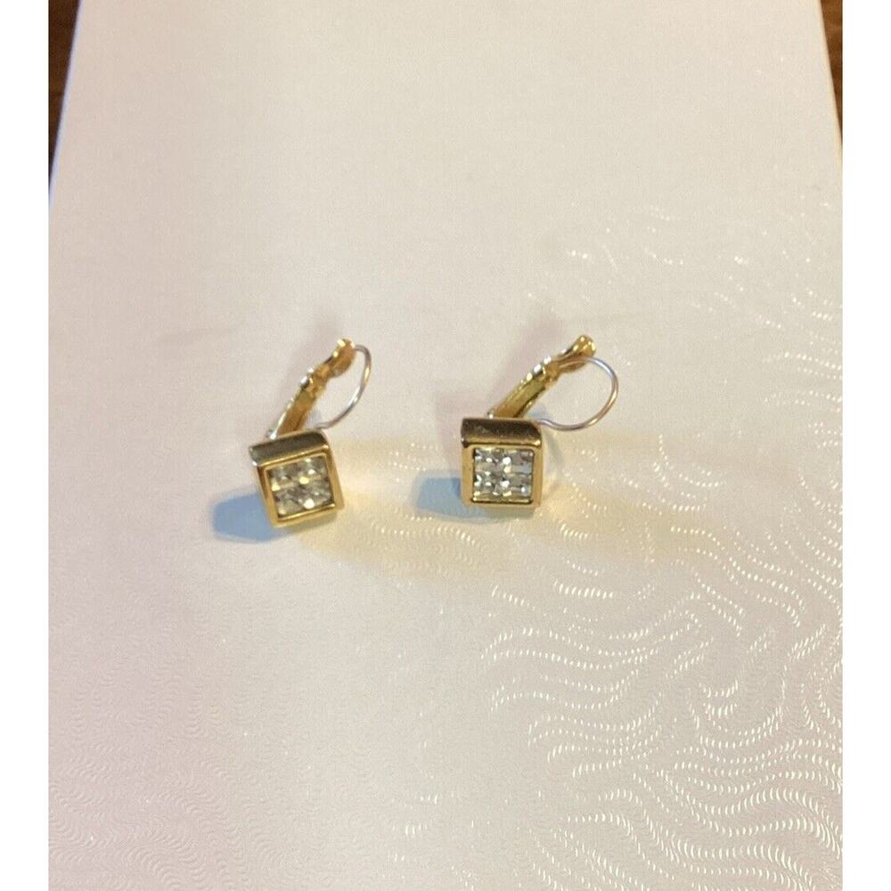 Nolan Miller Rhinestone Dangle Earrings Pierced Gold Tone